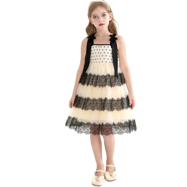 Polka Dot Sleeveless Bow Dress, Ivory - Dresses - 2