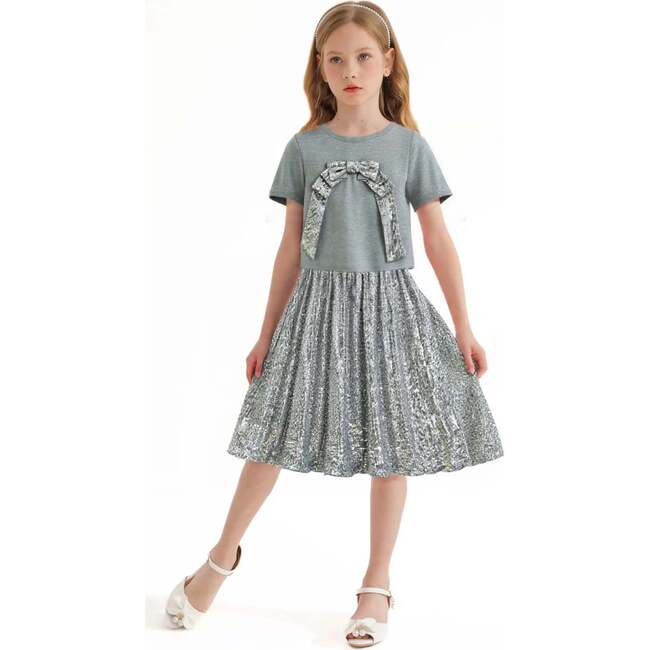 Sequin Bow T-shirt & Skirt Set, Silver - Mixed Apparel Set - 3