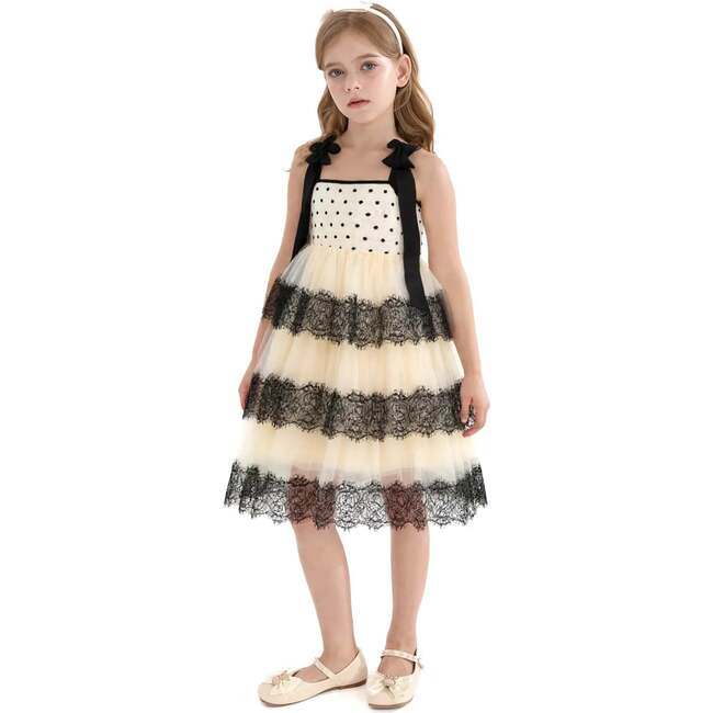 Polka Dot Sleeveless Bow Dress, Ivory - Dresses - 4