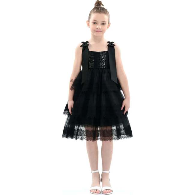Ruffle Sleeveless Bow Dress, Black - Dresses - 2