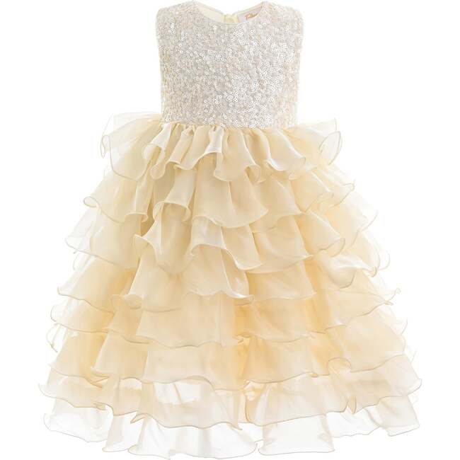 Leah Layered Tulle Dress, Gold - Dresses - 1