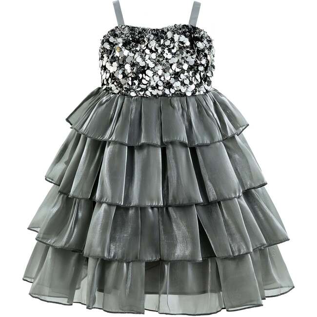 Layered Tulle Sequin Sleeveless Dress, Grey