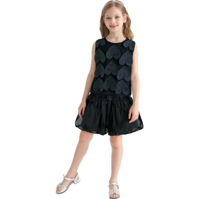 Hearts Sleeveless Shorts Set, Black