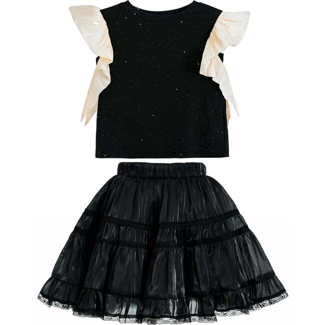 Glitter Ruffle Skirt Set, Black