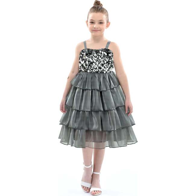 Layered Tulle Sequin Sleeveless Dress, Grey - Dresses - 2
