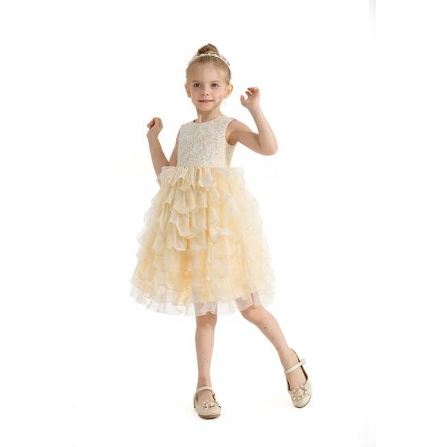 Leah Layered Tulle Dress, Gold - Dresses - 2