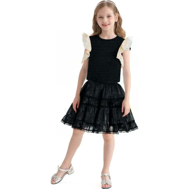 Glitter Ruffle Skirt Set, Black - Mixed Apparel Set - 2