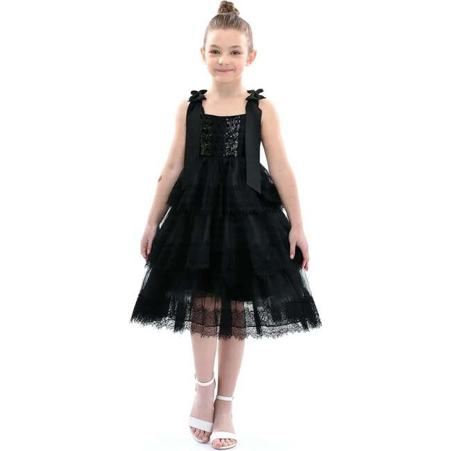 Ruffle Sleeveless Bow Dress, Black - Dresses - 4