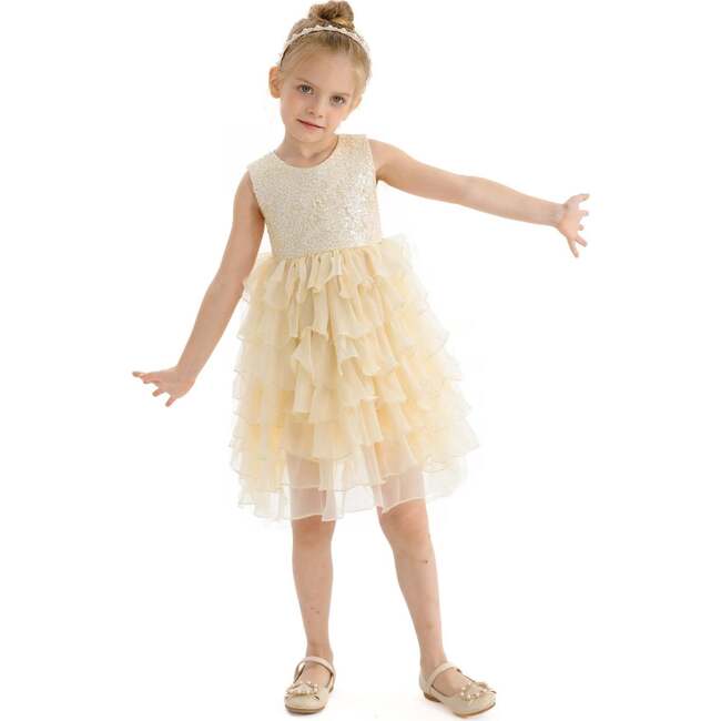 Leah Layered Tulle Dress, Gold - Dresses - 3