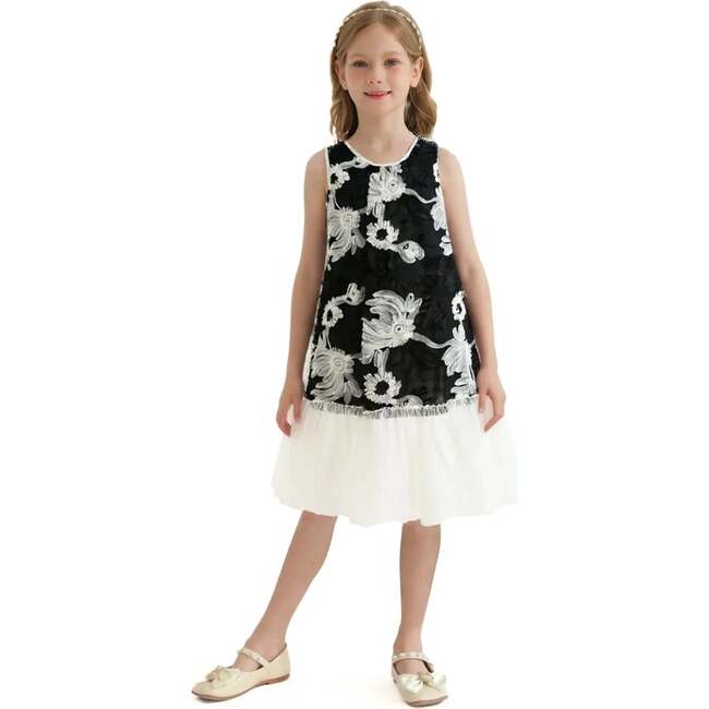 Floral Tulle Sleeveless Dress, Black - Dresses - 2