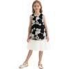 Floral Tulle Sleeveless Dress, Black - Dresses - 2
