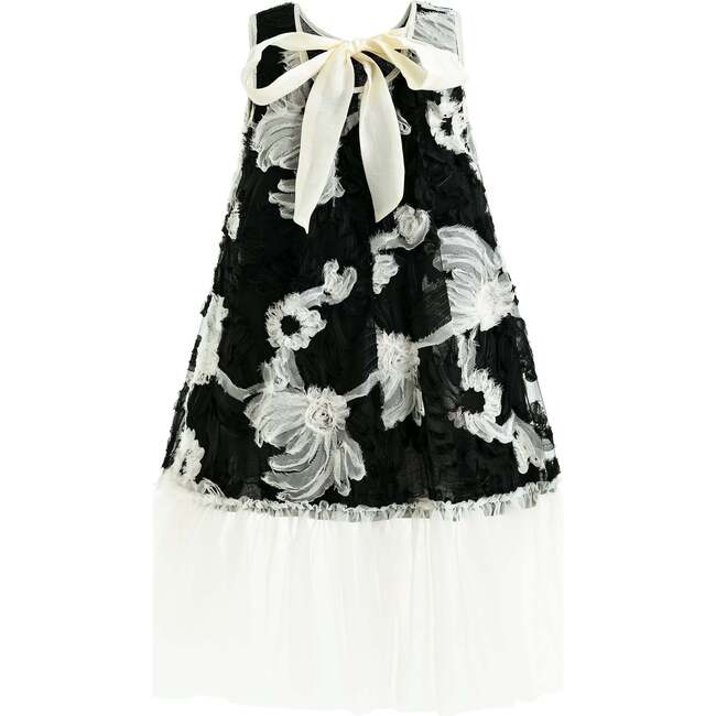Floral Tulle Sleeveless Dress, Black - Dresses - 3
