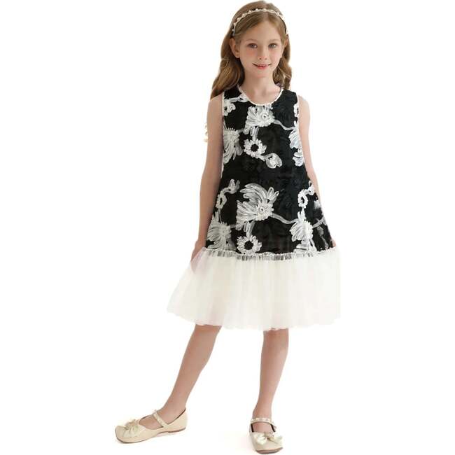 Floral Tulle Sleeveless Dress, Black - Dresses - 4