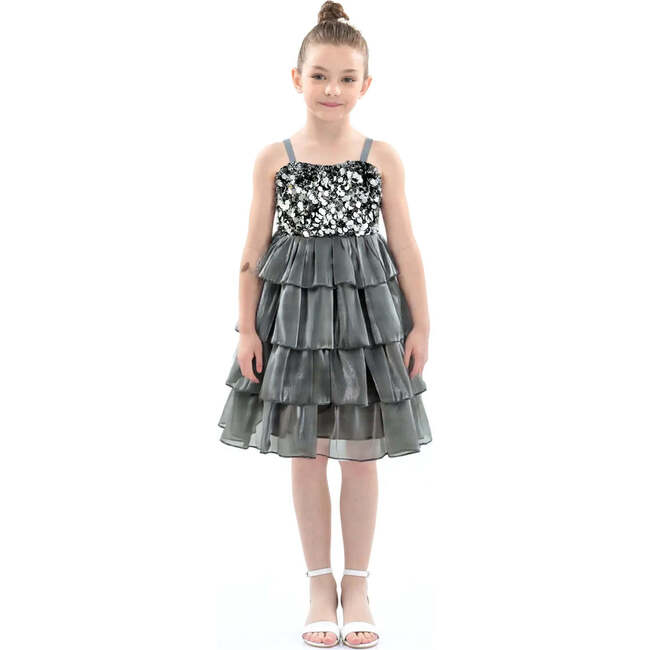 Layered Tulle Sequin Sleeveless Dress, Grey - Dresses - 4