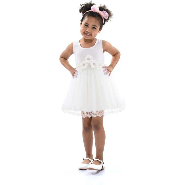 Embroidered Blooming Bow Dress, White - Dresses - 2