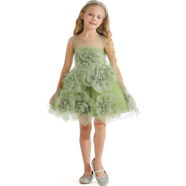Floral Blooming Flowers Dress, Green - Dresses - 2
