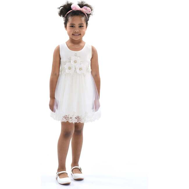 Embroidered Blooming Bow Dress, White - Dresses - 4