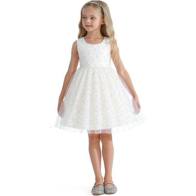 Floral Patterned Bow Dress, Ivory - Dresses - 4