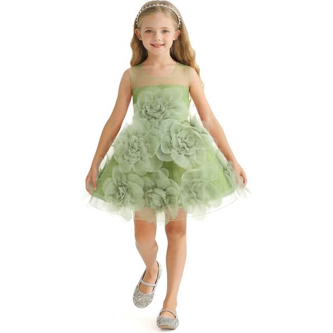 Floral Blooming Flowers Dress, Green - Dresses - 4