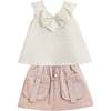 Strap Bow Shorts Set, Ivory Pink - Mixed Apparel Set - 1 - thumbnail