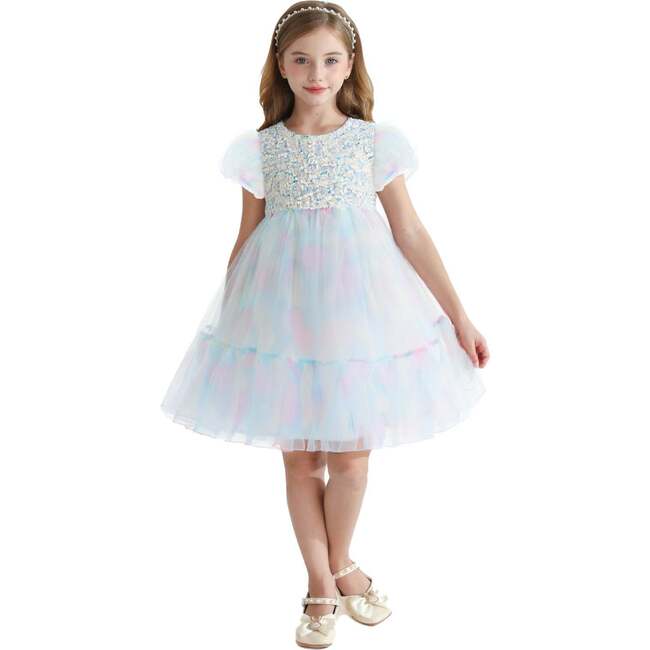 Sequin Color Bloom Dress, Blue - Dresses - 2