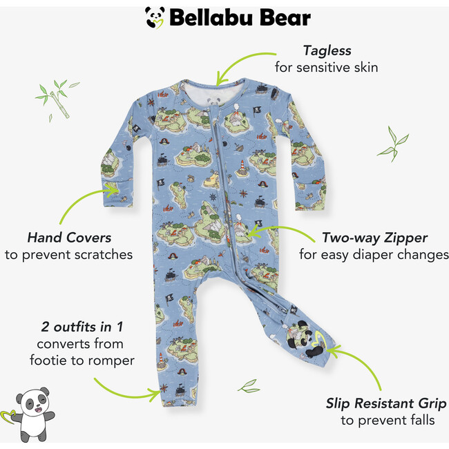 Pirate Cove Bamboo Convertible Footie, Blue - Footie Pajamas - 2