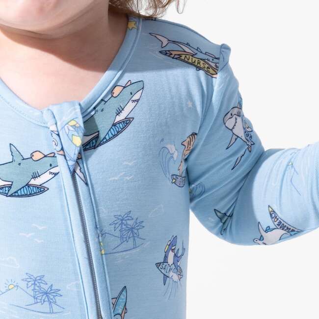 Shark School Bamboo Convertible Footie, Blue - Footie Pajamas - 4