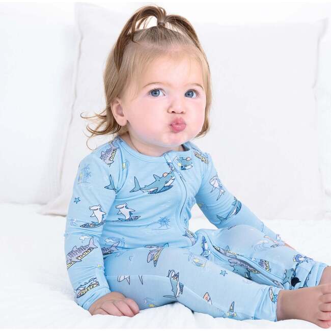 Shark School Bamboo Convertible Footie, Blue - Footie Pajamas - 5