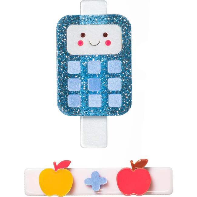 Calculator Glitter Blue Apples Hair Clips