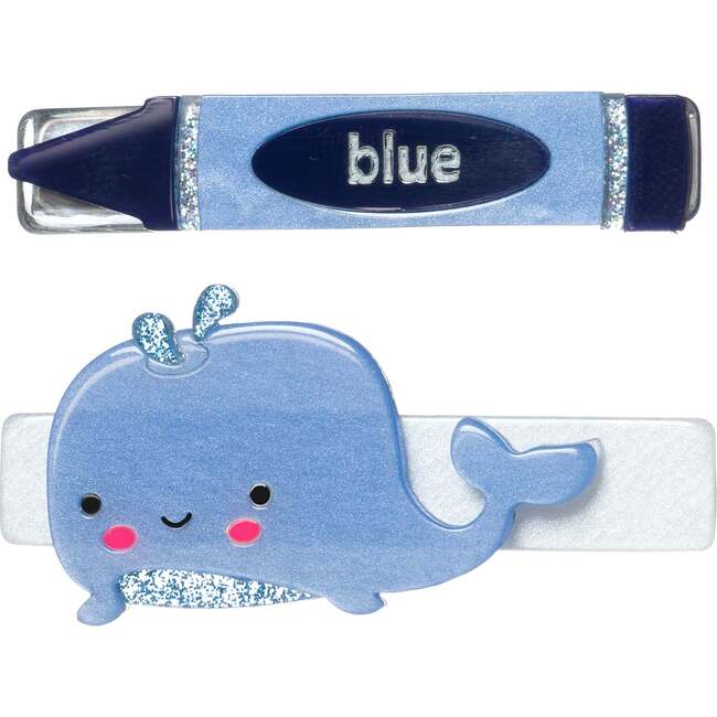 Whale Crayon Blue Hair Clips