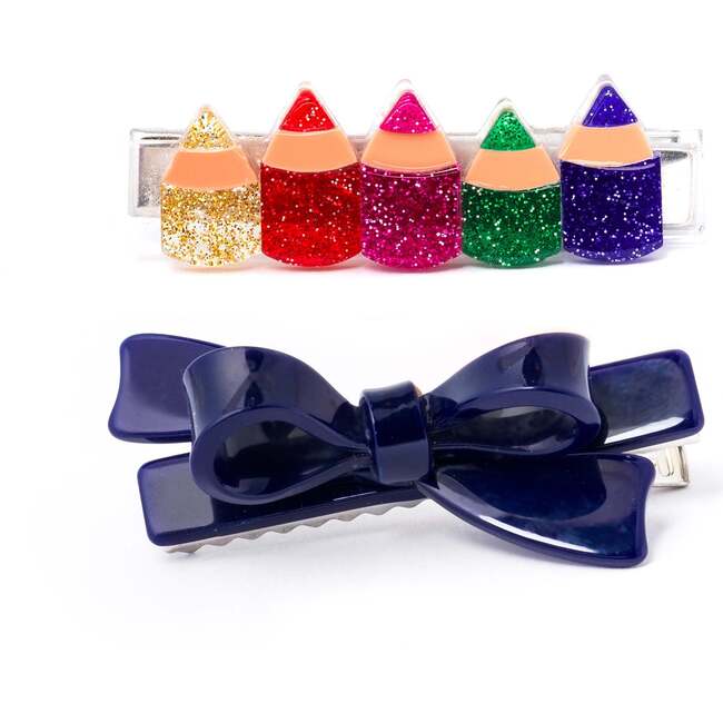 Pencils Chic Glitter Red Bow Hair Clips