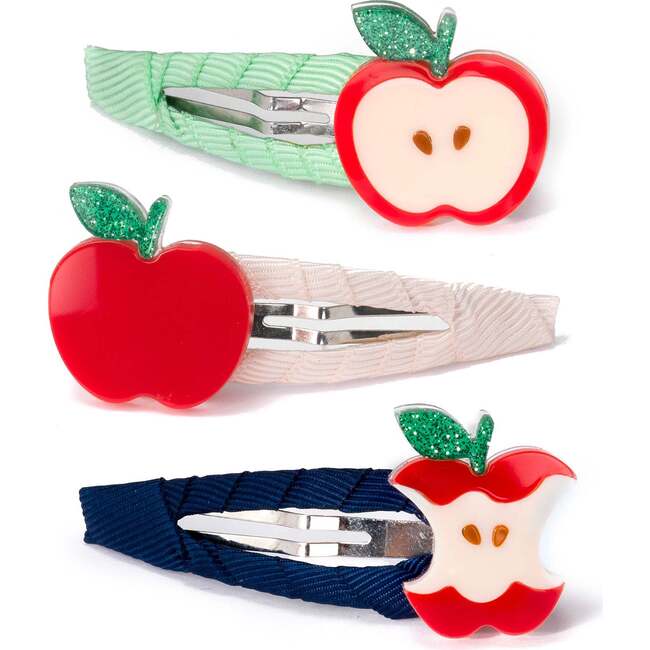 Apple Bite Trio Fabric Covered Snap Clips