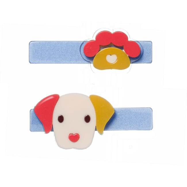 Puppy Paw Blue Red Hair Clips