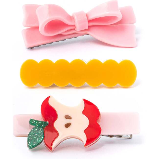 Apple Bite Pink Bow Trio Hair Clips
