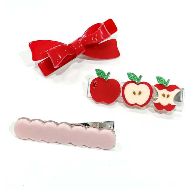 Apple Bite Red Bow Trio Hair Clips