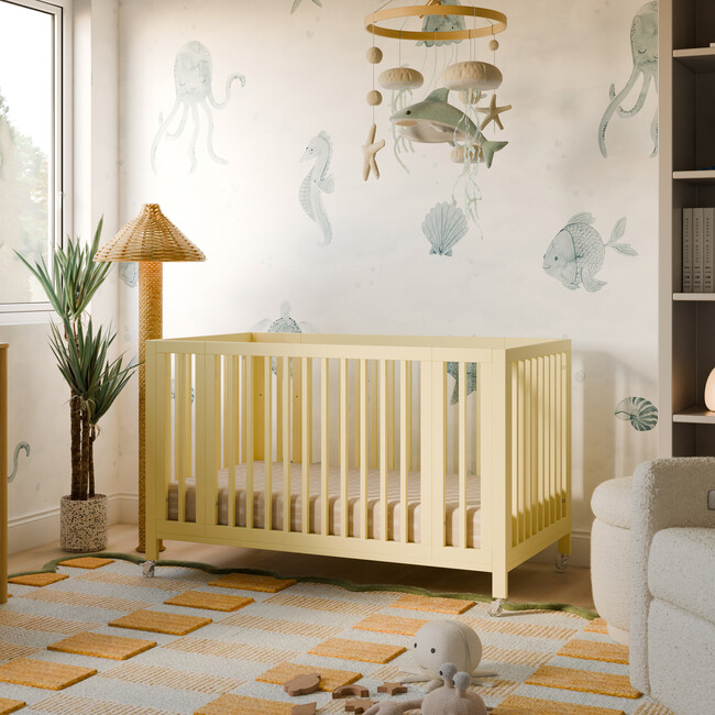 Rolli 9-in-1 Convertible All-Stages® Crib with Bassinet & Toddler Bed Conversion Kits in Pale Yellow - Cribs - 3