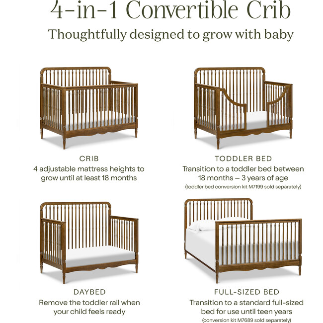 Liberty 4-in-1 Convertible Spindle Crib in Natural Walnut - Cribs - 2