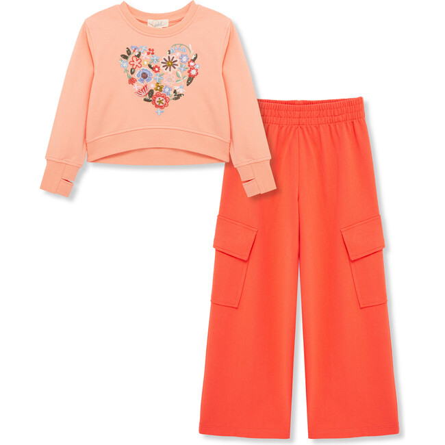 Floral Heart Pant Set, Peach