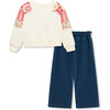 Floral Denim Pant Set, Off-White - Mixed Apparel Set - 2