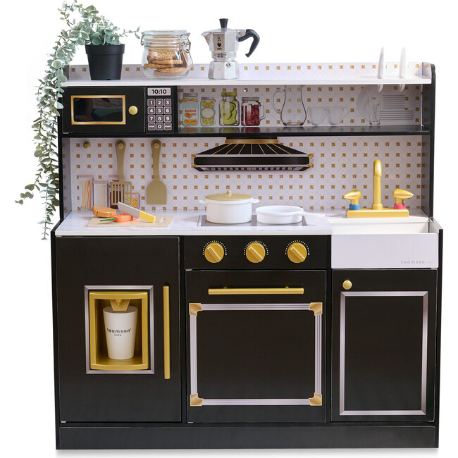 Teamson Kids Little Chef St. Louis 2-Pcs Wooden Play Kitchen with 15 Accessories, Black