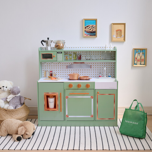 Teamson Kids Little Chef St. Louis Wooden Play Kitchen with 15 Accessories, Green - Play Kitchens - 2