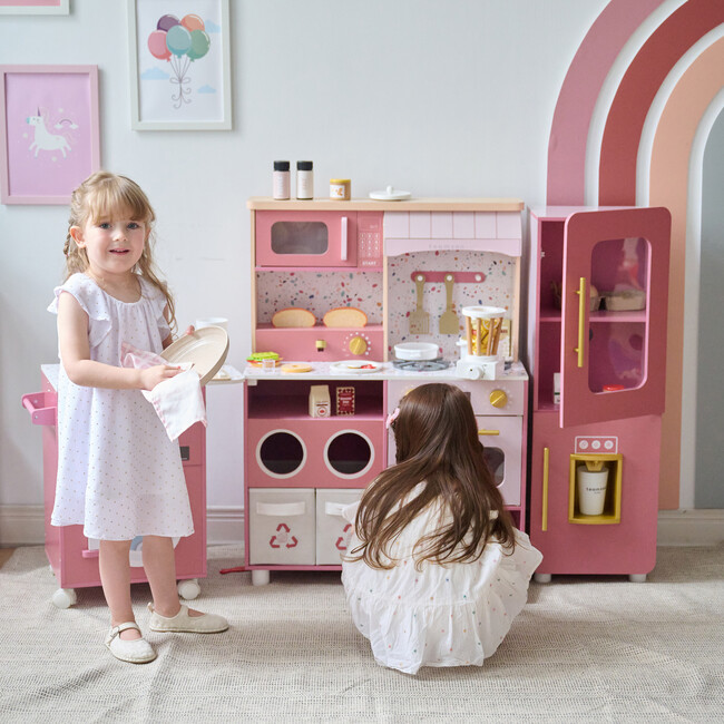 Teamson Kids Little Chef Savannah Wooden Play Kitchen with 21 Accessories, Pink - Play Kitchens - 2