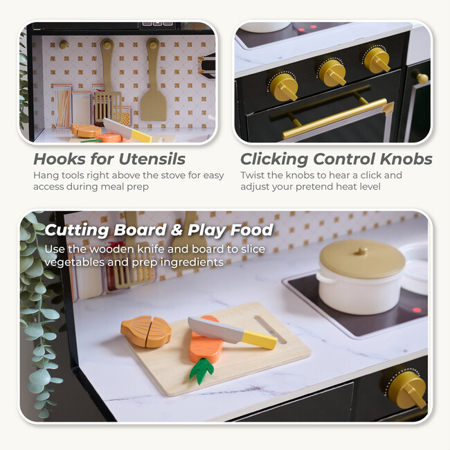 Teamson Kids Little Chef St. Louis 2-Pcs Wooden Play Kitchen with 15 Accessories, Black - Play Kitchens - 3