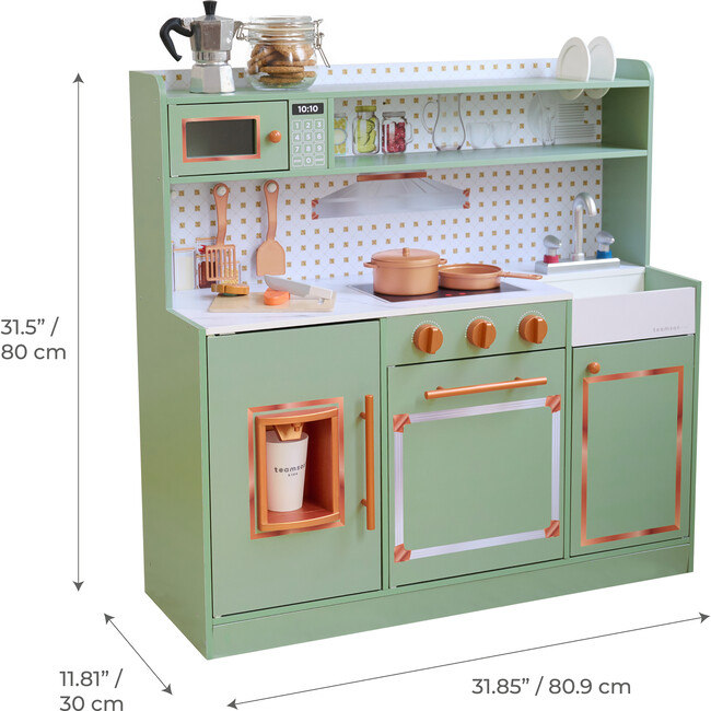 Teamson Kids Little Chef St. Louis Wooden Play Kitchen with 15 Accessories, Green - Play Kitchens - 4