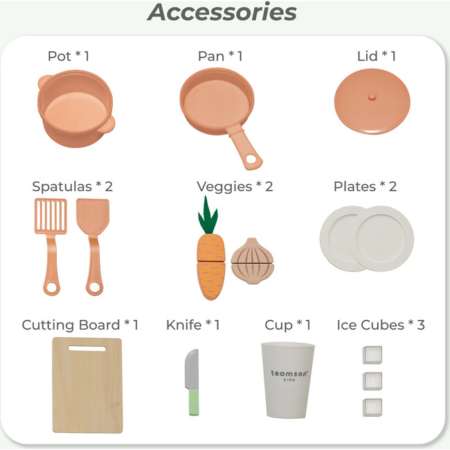 Teamson Kids Little Chef St. Louis Wooden Play Kitchen with 15 Accessories, Green - Play Kitchens - 6