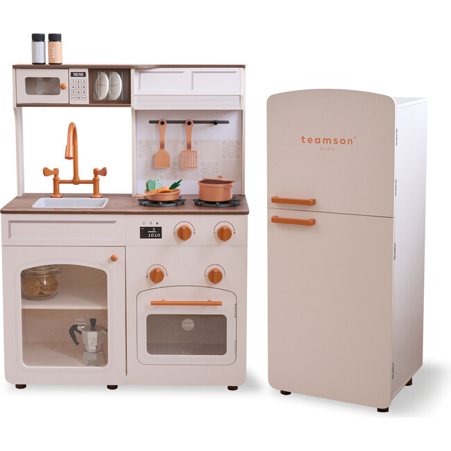 Teamson Kids Little Chef Normandy Wooden Play Kitchen with 14 Accessories, White