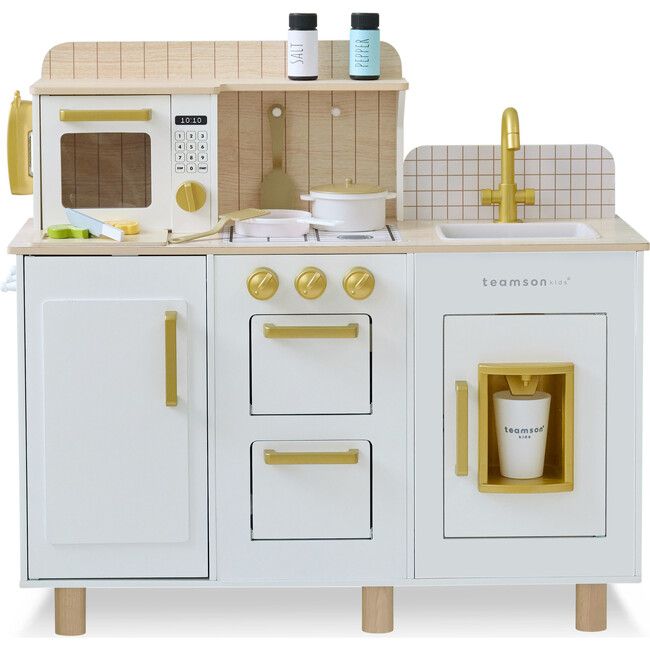 Teamson Kids Little Chef Hampton Wooden Play Kitchen with 17 Accessories, White