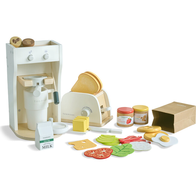 Teamson Kids Little Chef Santa Barbara Wooden Healthy Breakfast to Go with 27 Accessories