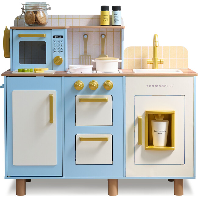 Teamson Kids Little Chef Hampton Wooden Play Kitchen with 17 Accessories, Blue