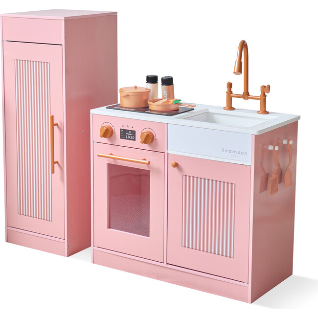 Teamson Kids Little Chef Chester Wooden Play Kitchen with 12 Accessories, Peach